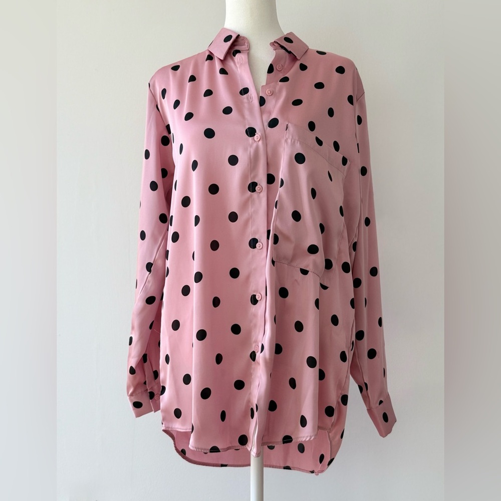 Zara Pink and Black Button Down Shirt with Notched Collar
